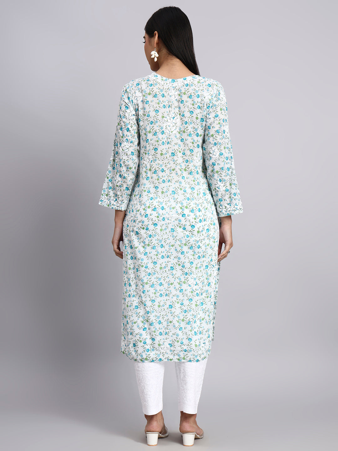 Hand Embroidered Chikankari Mulmul Printed Straight Kurta- PC4105