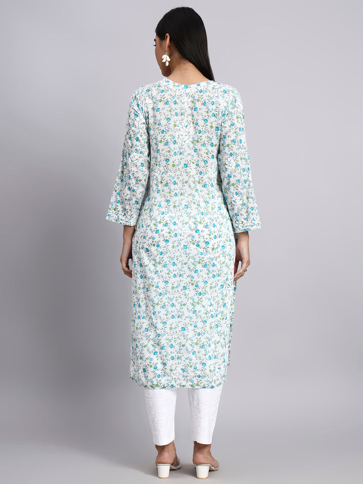 Hand Embroidered Chikankari Mulmul Printed Straight Kurta- PC4105