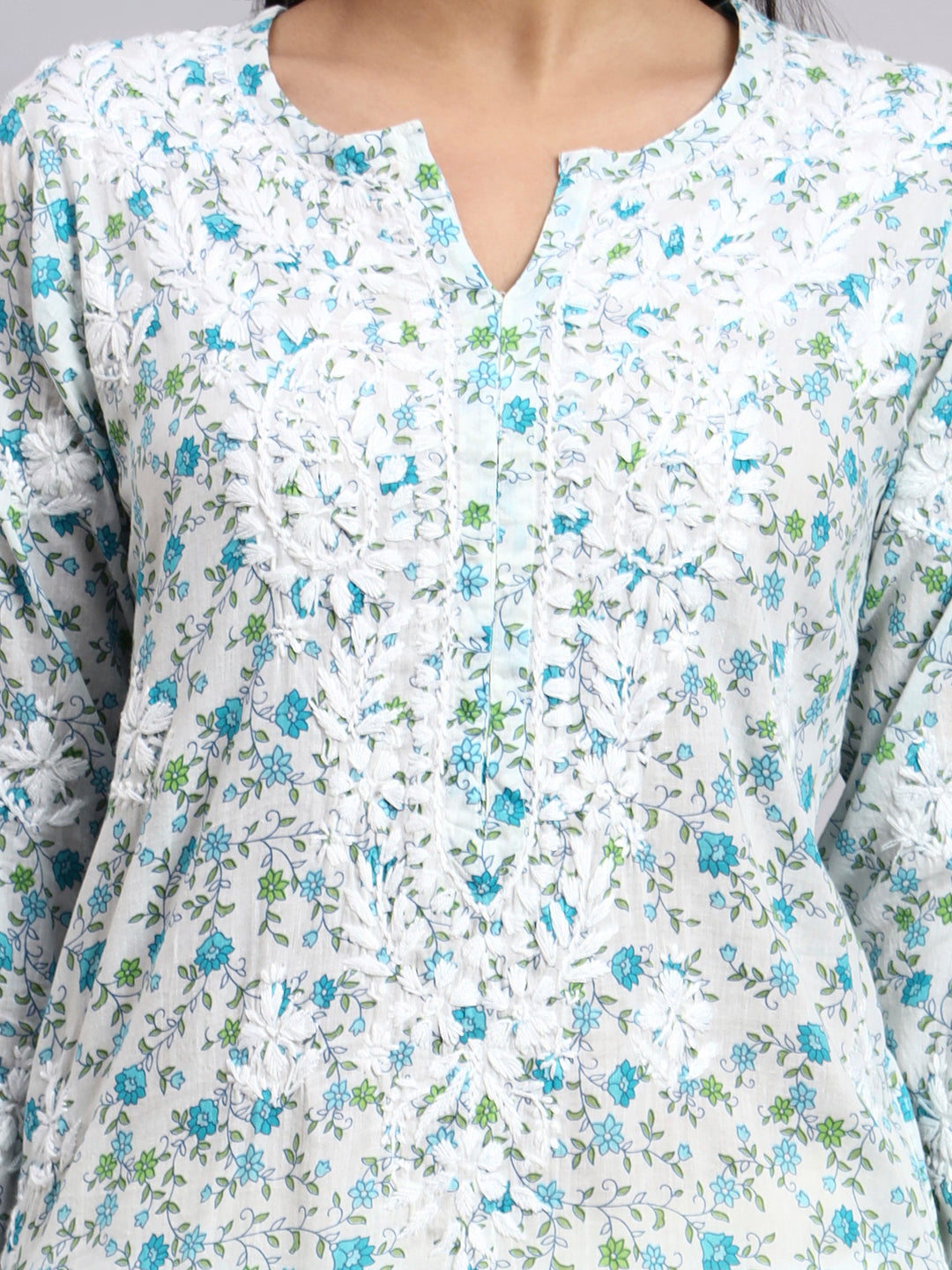 Hand Embroidered Chikankari Mulmul Printed Straight Kurta- PC4105