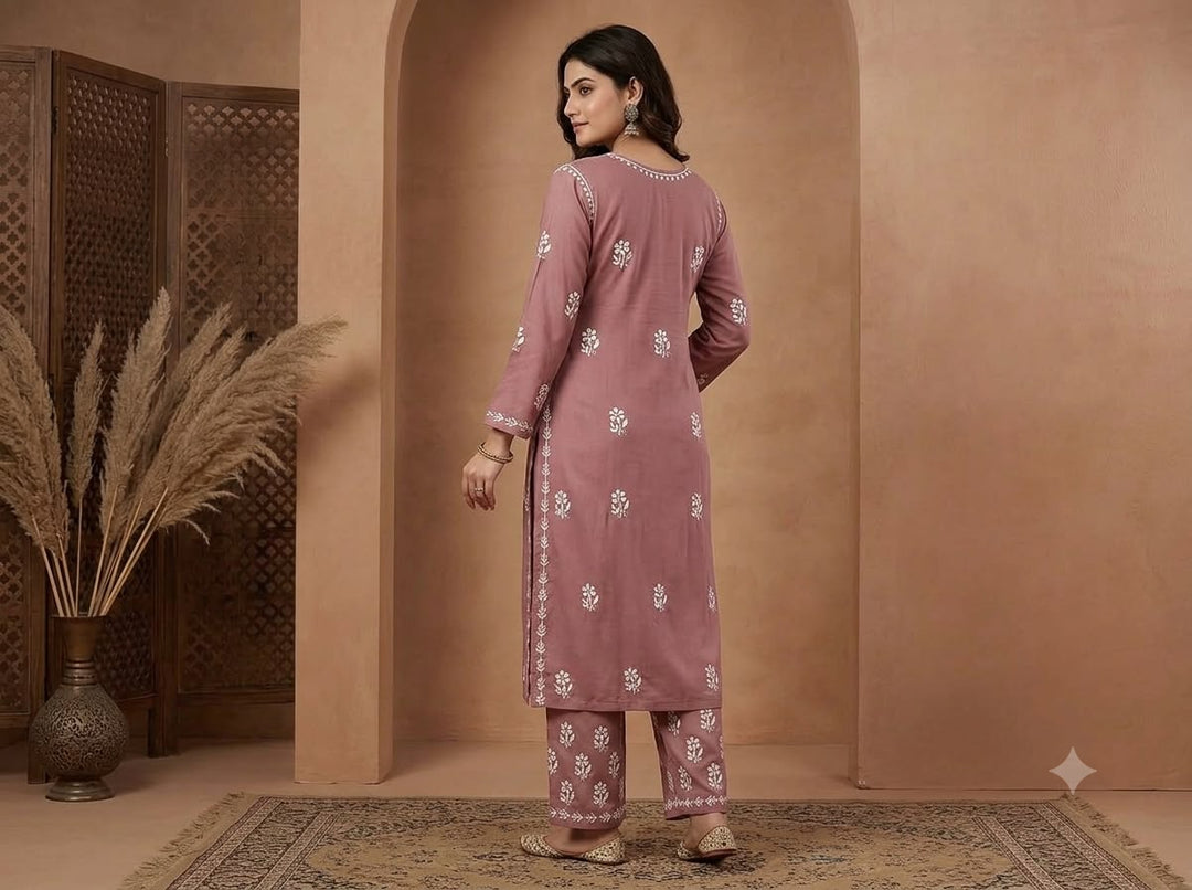 Hand Embroidered Rayon Chikankari Kurta Set PC4134KS