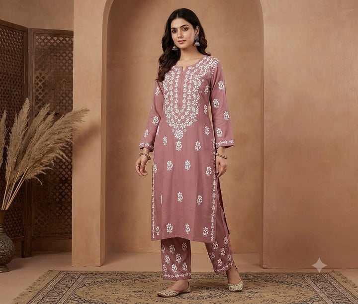 Hand Embroidered Rayon Chikankari Kurta Set PC4134KS