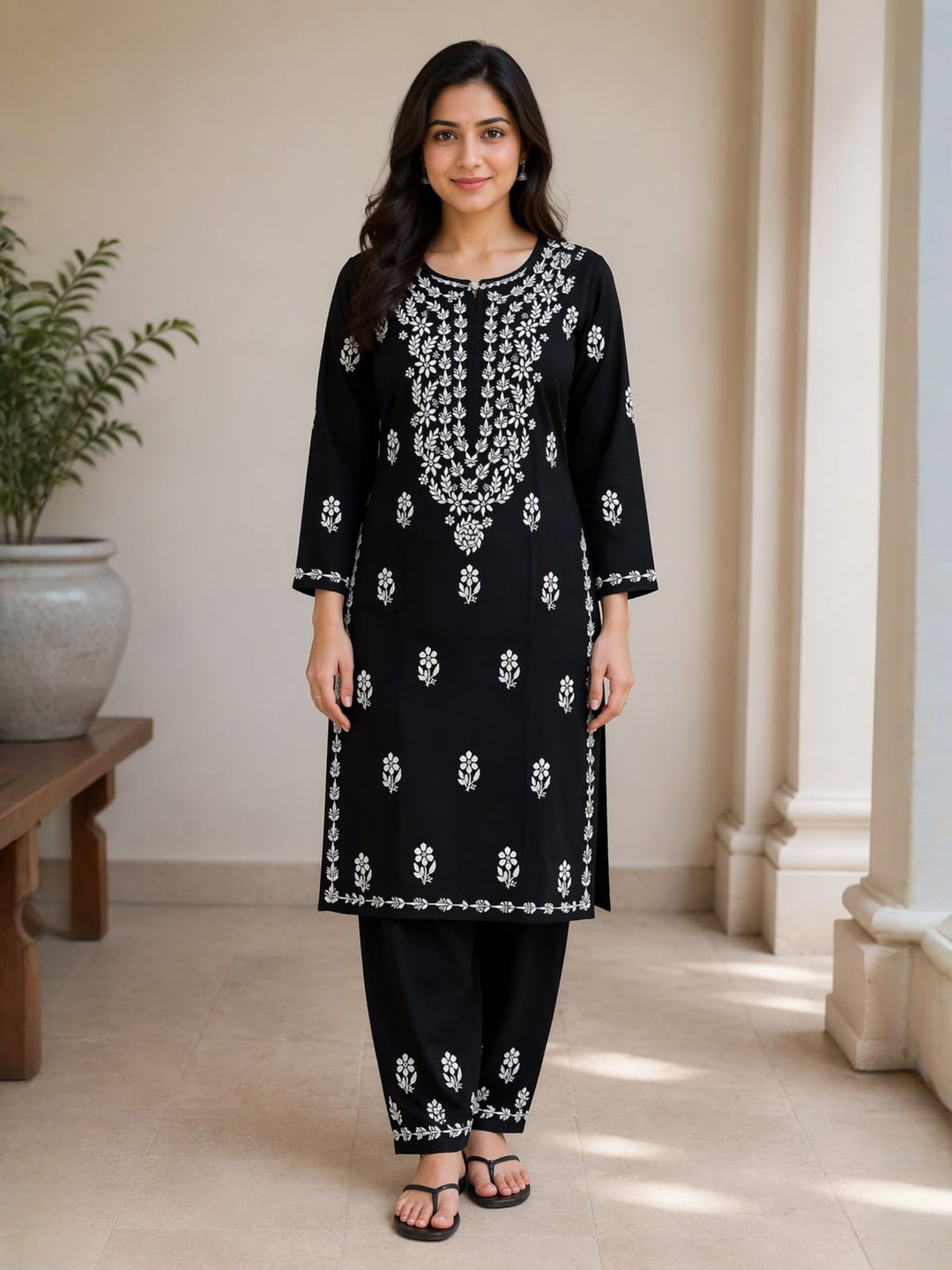 Hand Embroidered Rayon Chikankari Kurta Set PC4134KS