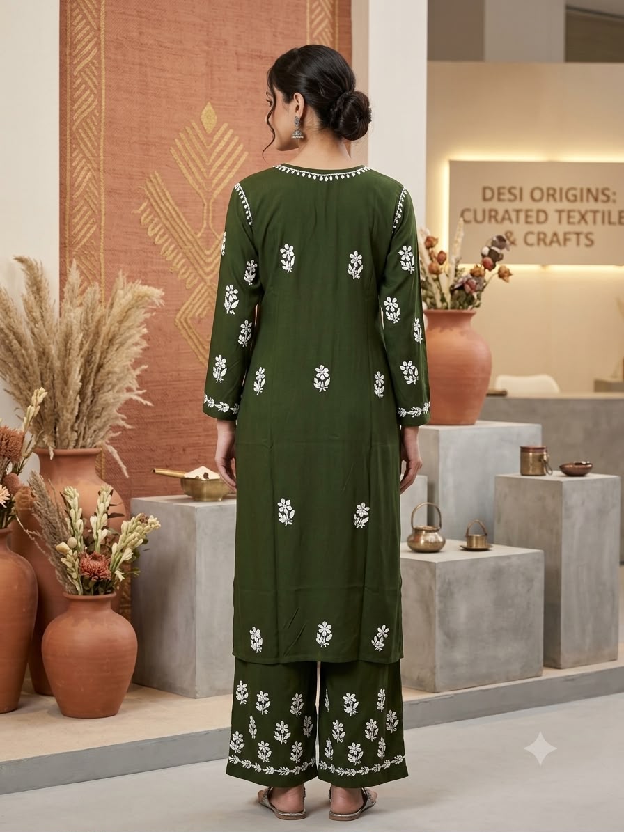 Hand Embroidered Rayon Chikankari Kurta Set PC4134KS