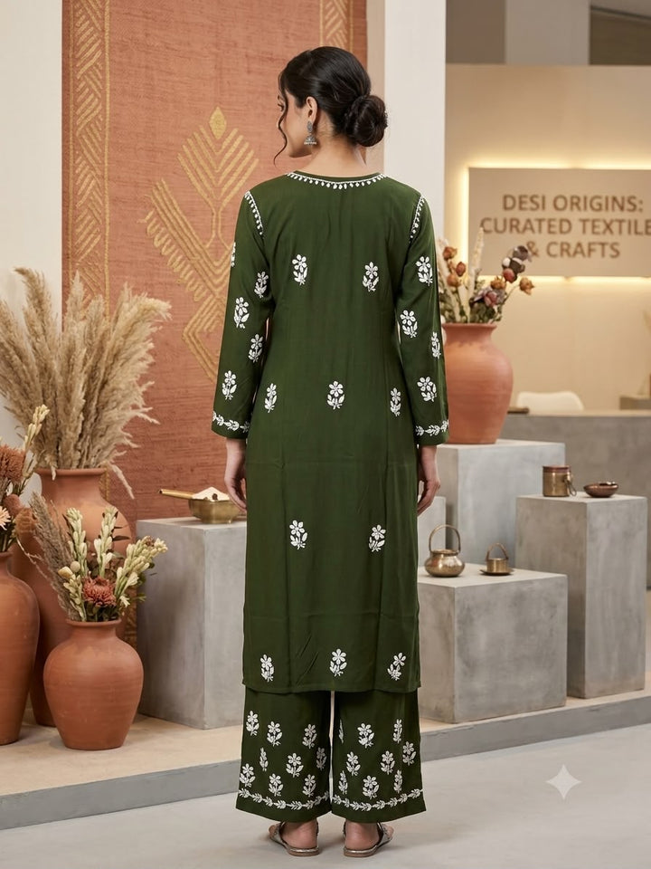 Hand Embroidered Rayon Chikankari Kurta Set PC4134KS