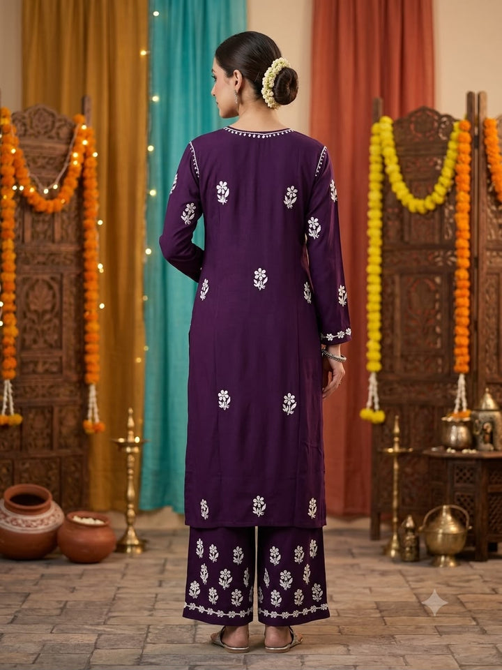 Hand Embroidered Rayon Chikankari Kurta Set PC4134KS