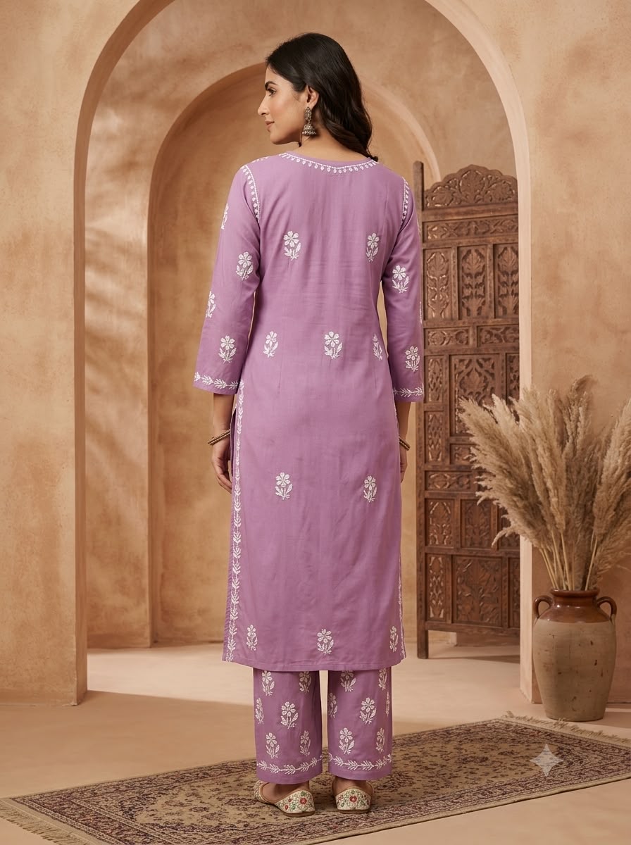 Hand Embroidered Rayon Chikankari Kurta Set PC4134KS