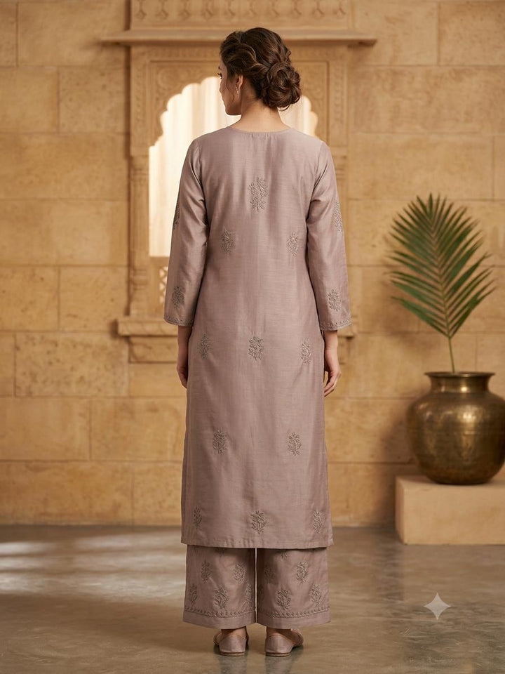 Hand Embroidered Chanderi Chikankari Kurta Palazzo Set PC4119KS