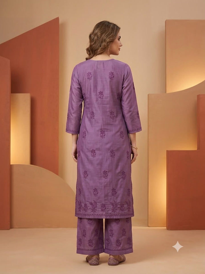 Hand Embroidered Chanderi Chikankari Kurta Palazzo Set PC4119KS