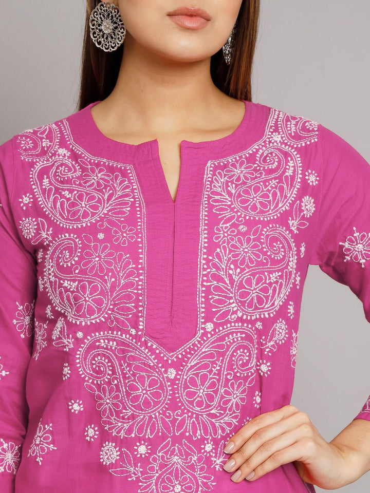 Women Hand Embroidered Cotton Straight Kurta-PC3435