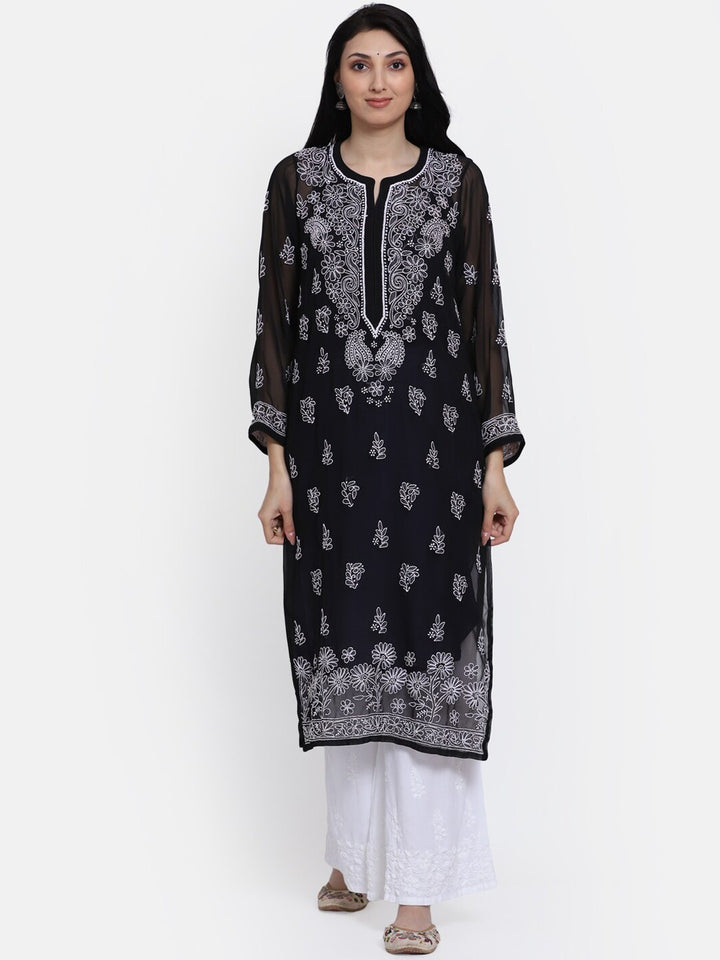 Women Hand Embroidered Chikankari Georgette Straight Kurta with Matching Slip PC3511