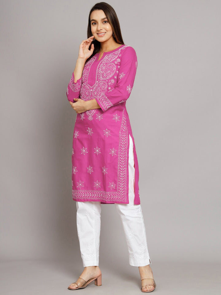 Women Hand Embroidered Cotton Straight Kurta-PC3435