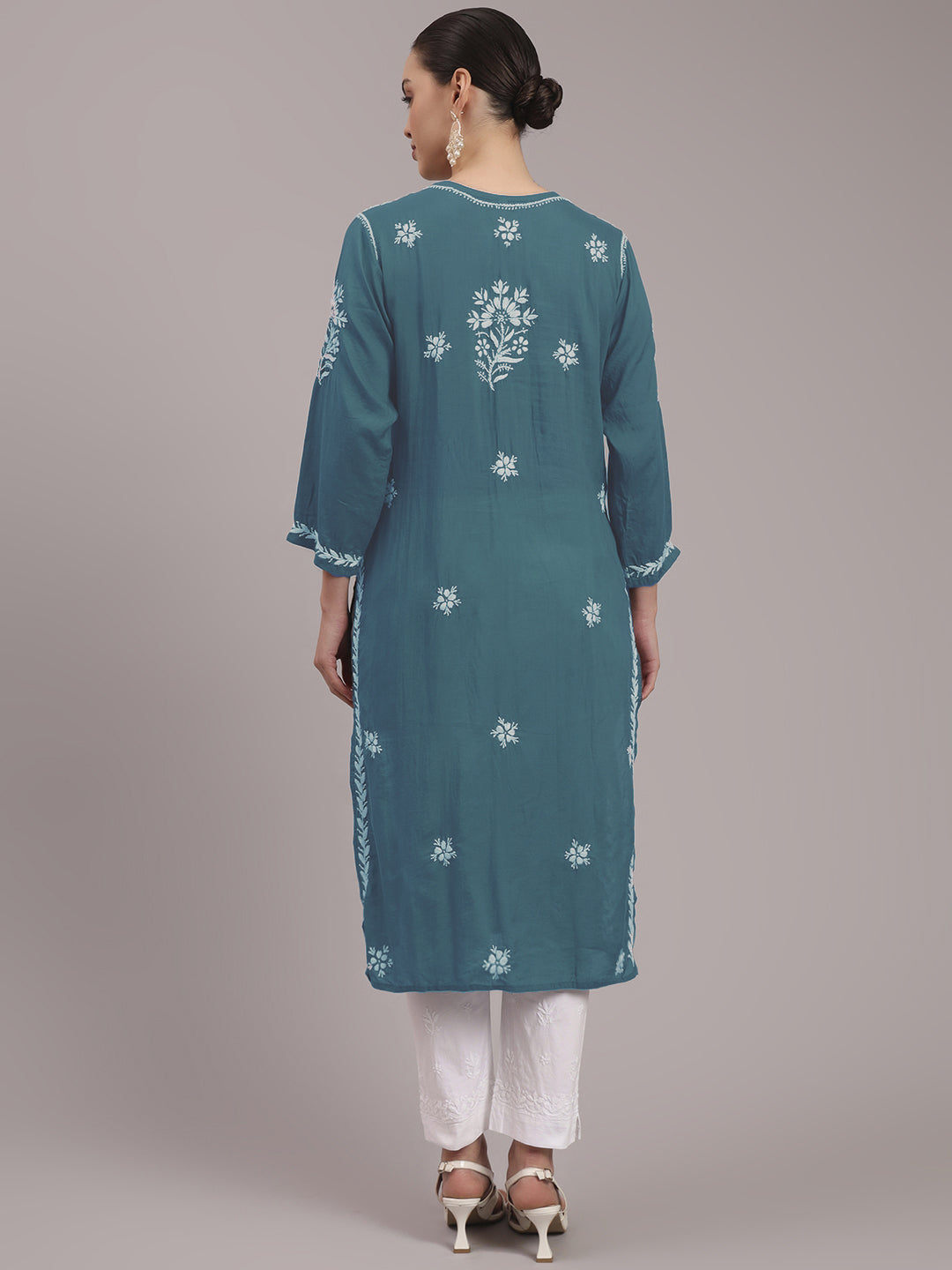 Hand Embroidered Chikankari Modal Straight Kurta- PC4059