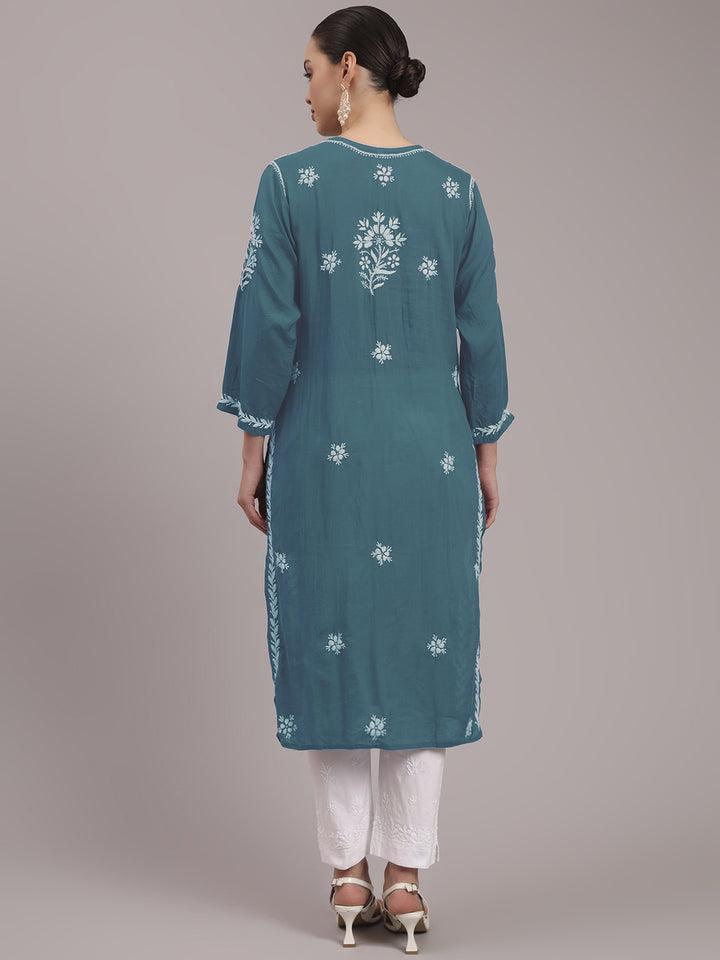 Hand Embroidered Chikankari Modal Straight Kurta- PC4059