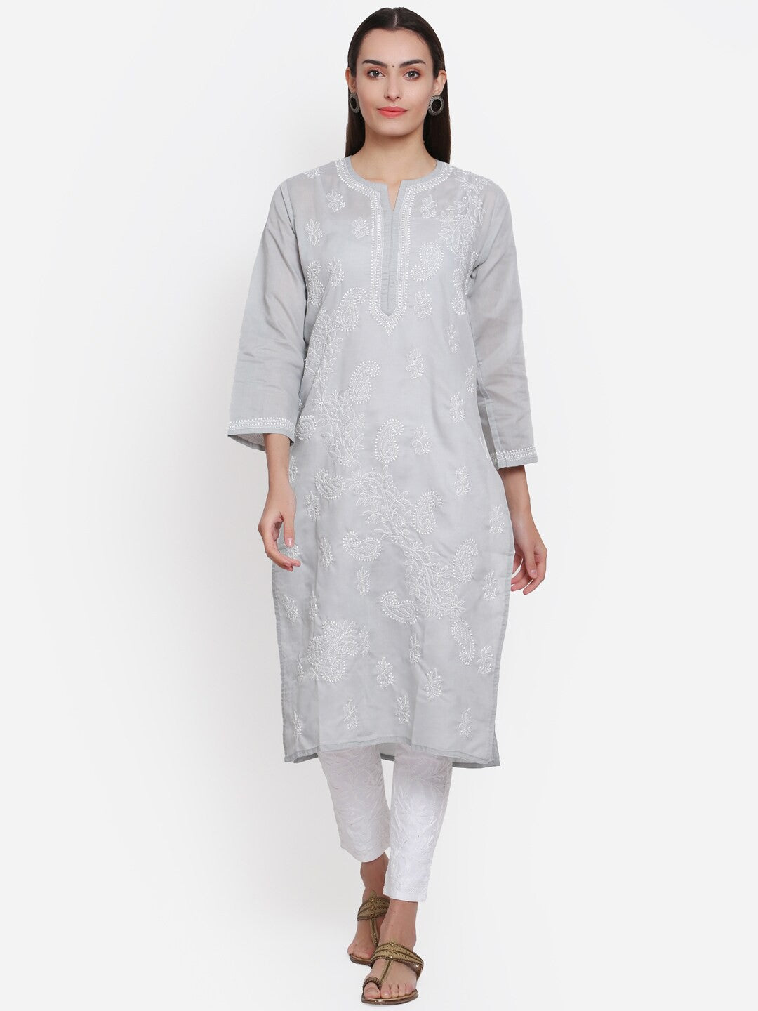 Hand Embroidered Chikankari Cotton Straight Kurta PC3496