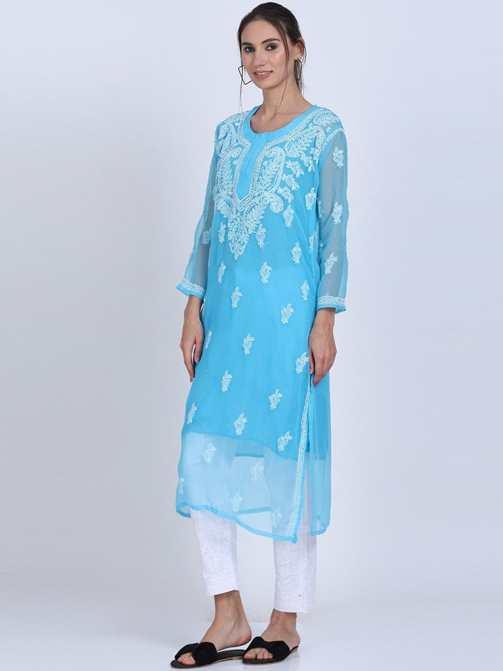 Hand Embroidered Chikankari Georgette straight Kurta with matching slip- PC3487