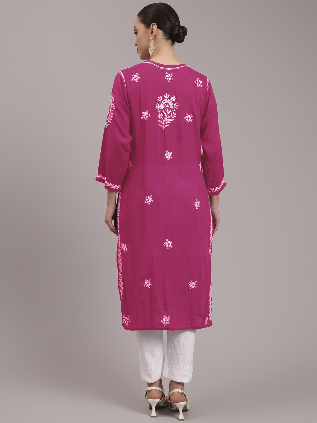 Hand Embroidered Chikankari Modal Straight Kurta- PC4059