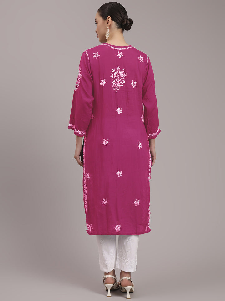 Hand Embroidered Chikankari Modal Straight Kurta- PC4059
