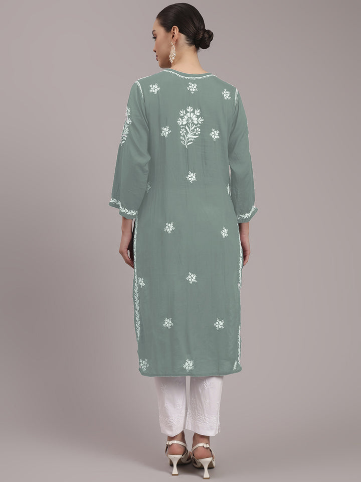 Hand Embroidered Chikankari Modal Straight Kurta- PC4059