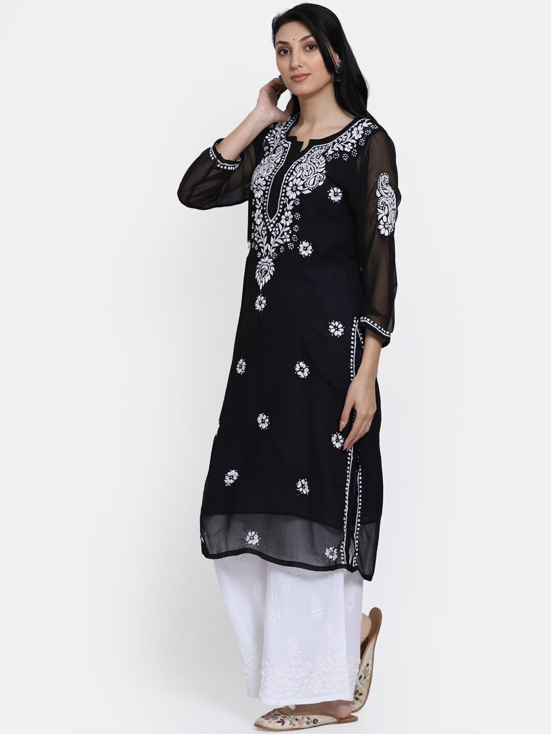 Hand Embroidered Georgette Straight Kurta With Matching Slip-PC3512