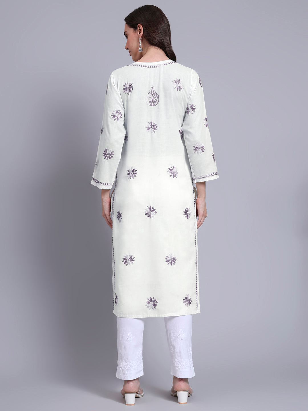 Hand Embroidered Chikankari Mulmul Cotton Straight Kurta- PC4085