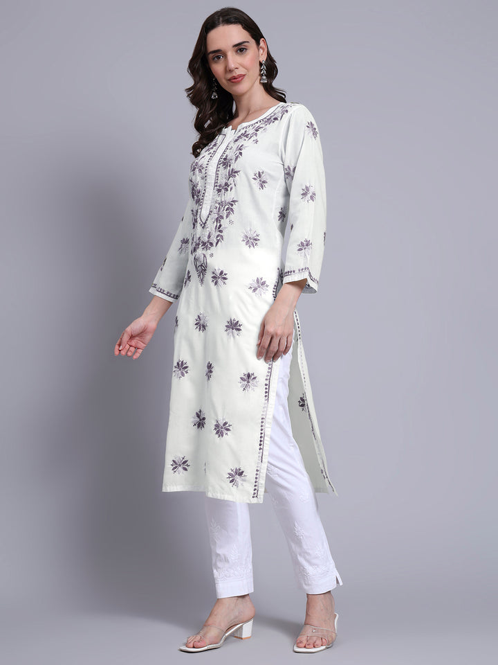 Hand Embroidered Chikankari Mulmul Cotton Straight Kurta- PC4085