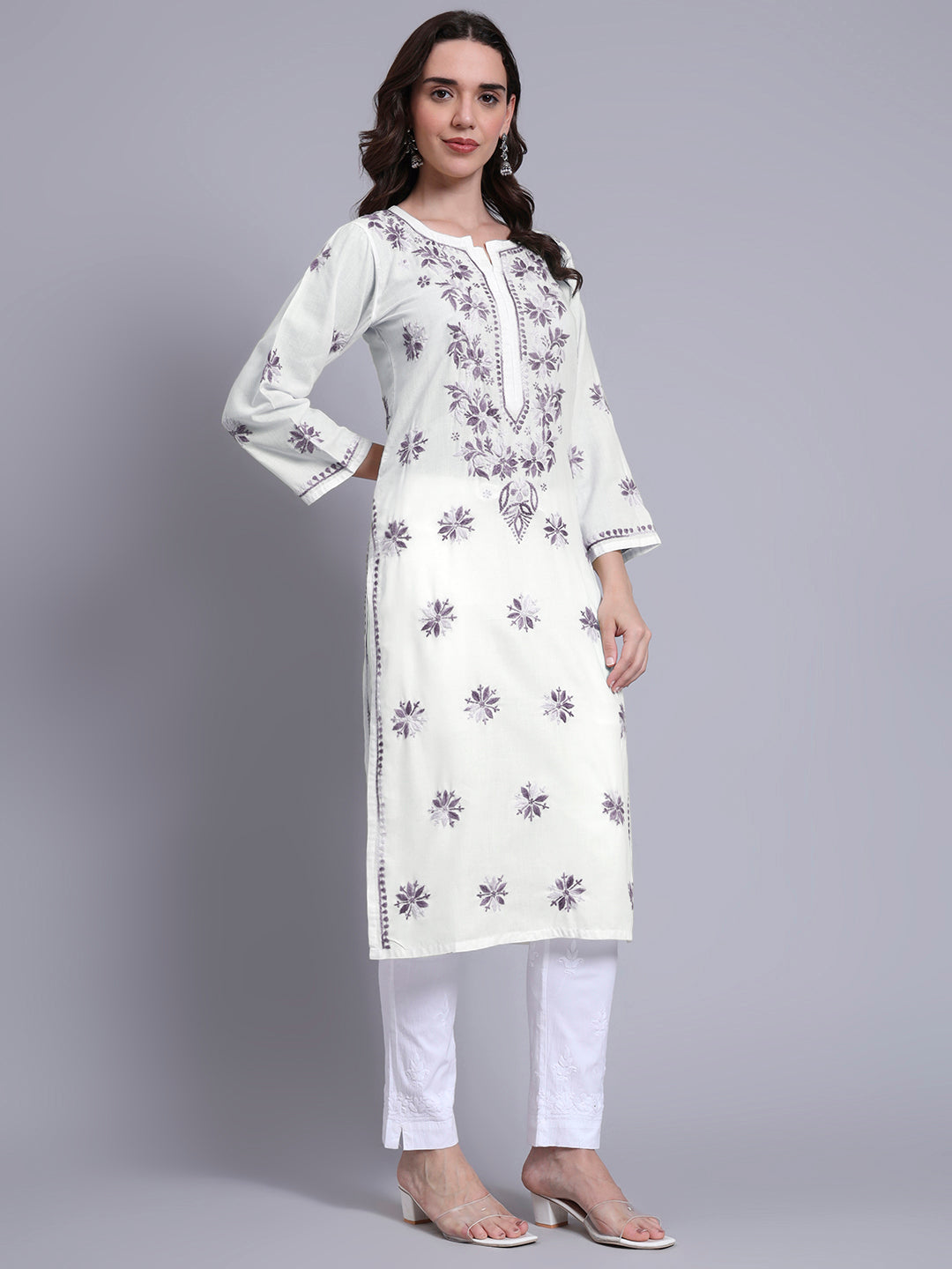 Hand Embroidered Chikankari Mulmul Cotton Straight Kurta- PC4085