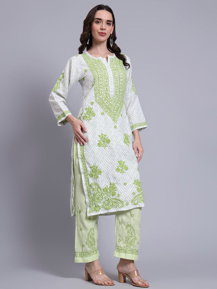 Women Hand Embroidered Chikankari Cotton kurta set PC4086KS