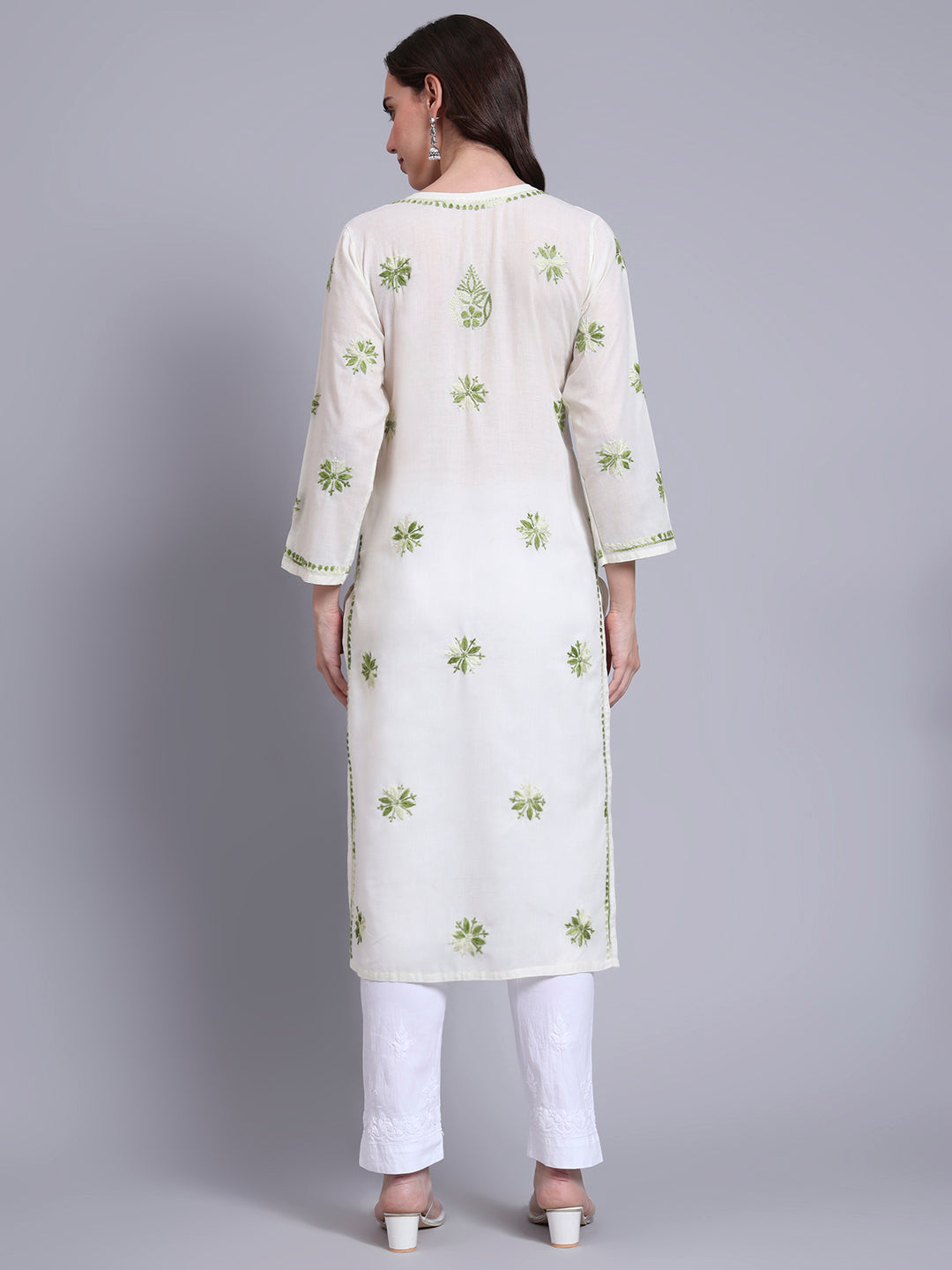 Hand Embroidered Chikankari Mulmul Cotton Straight Kurta- PC4085
