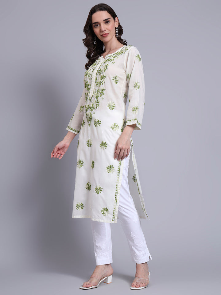 Hand Embroidered Chikankari Mulmul Cotton Straight Kurta- PC4085