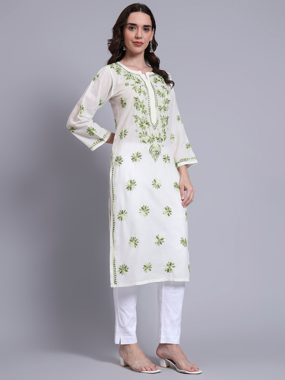 Hand Embroidered Chikankari Mulmul Cotton Straight Kurta- PC4085
