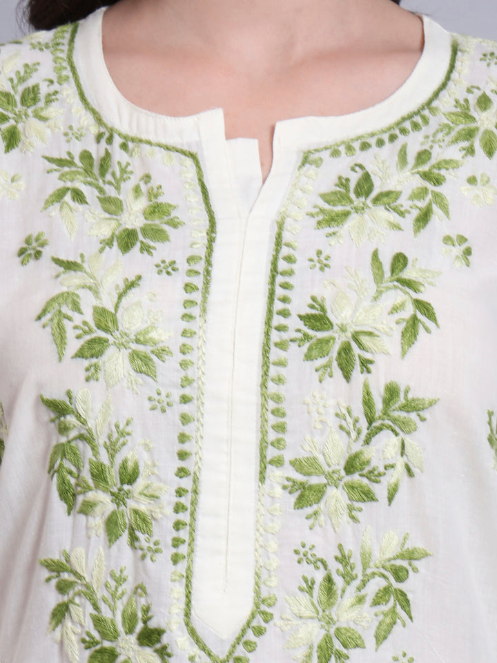 Hand Embroidered Chikankari Mulmul Cotton Straight Kurta- PC4085
