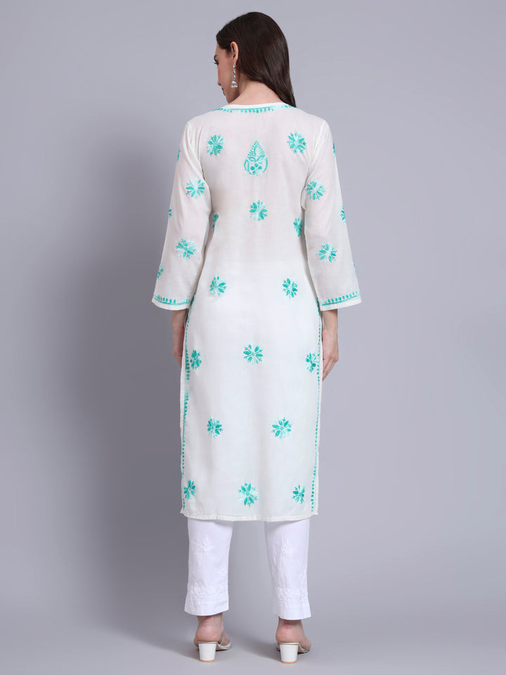 Hand Embroidered Chikankari Mulmul Cotton Straight Kurta- PC4085