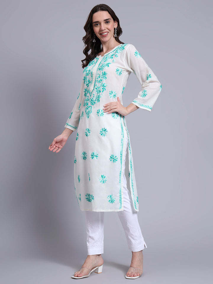 Hand Embroidered Chikankari Mulmul Cotton Straight Kurta- PC4085