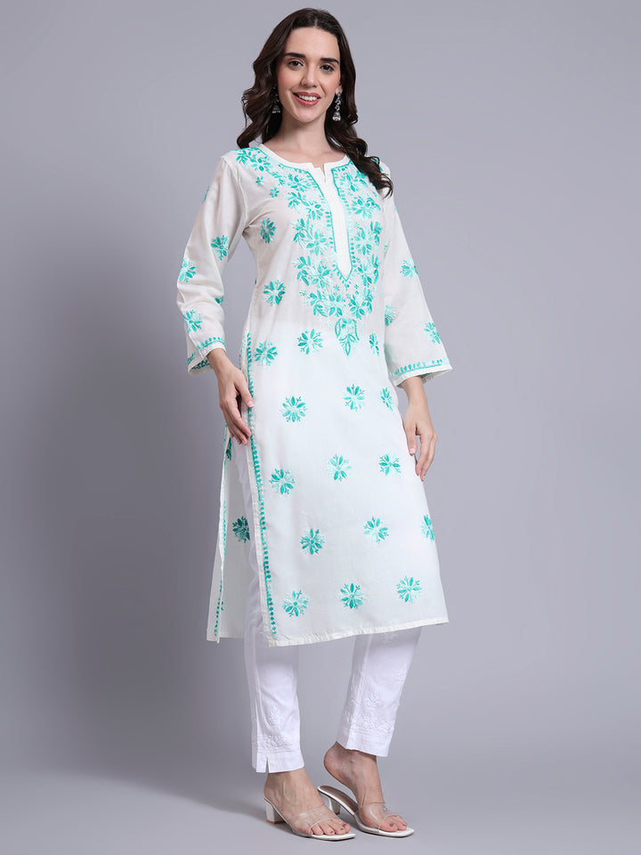 Hand Embroidered Chikankari Mulmul Cotton Straight Kurta- PC4085