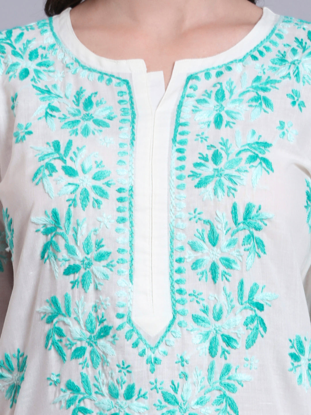 Hand Embroidered Chikankari Mulmul Cotton Straight Kurta- PC4085