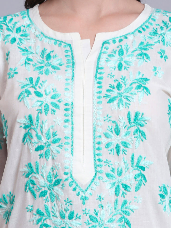 Hand Embroidered Chikankari Mulmul Cotton Straight Kurta- PC4085
