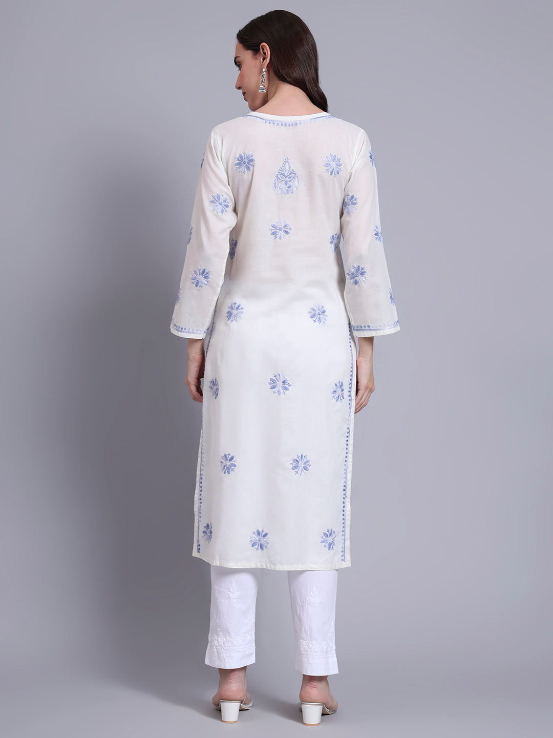 Hand Embroidered Chikankari Mulmul Cotton Straight Kurta- PC4085