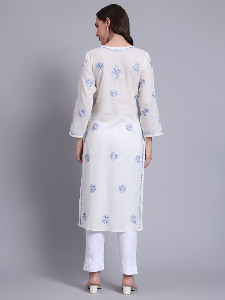 Hand Embroidered Chikankari Mulmul Cotton Straight Kurta- PC4085