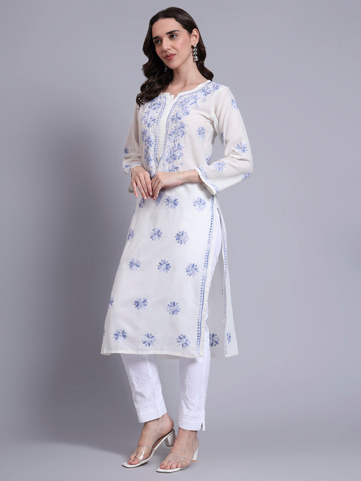 Hand Embroidered Chikankari Mulmul Cotton Straight Kurta- PC4085