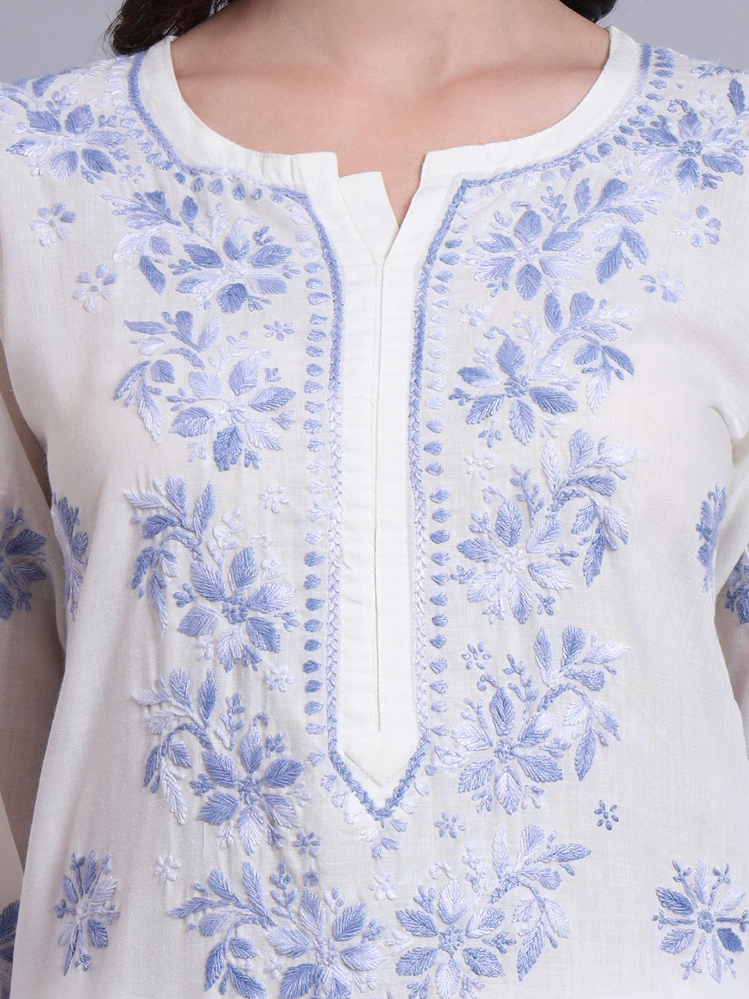 Hand Embroidered Chikankari Mulmul Cotton Straight Kurta- PC4085