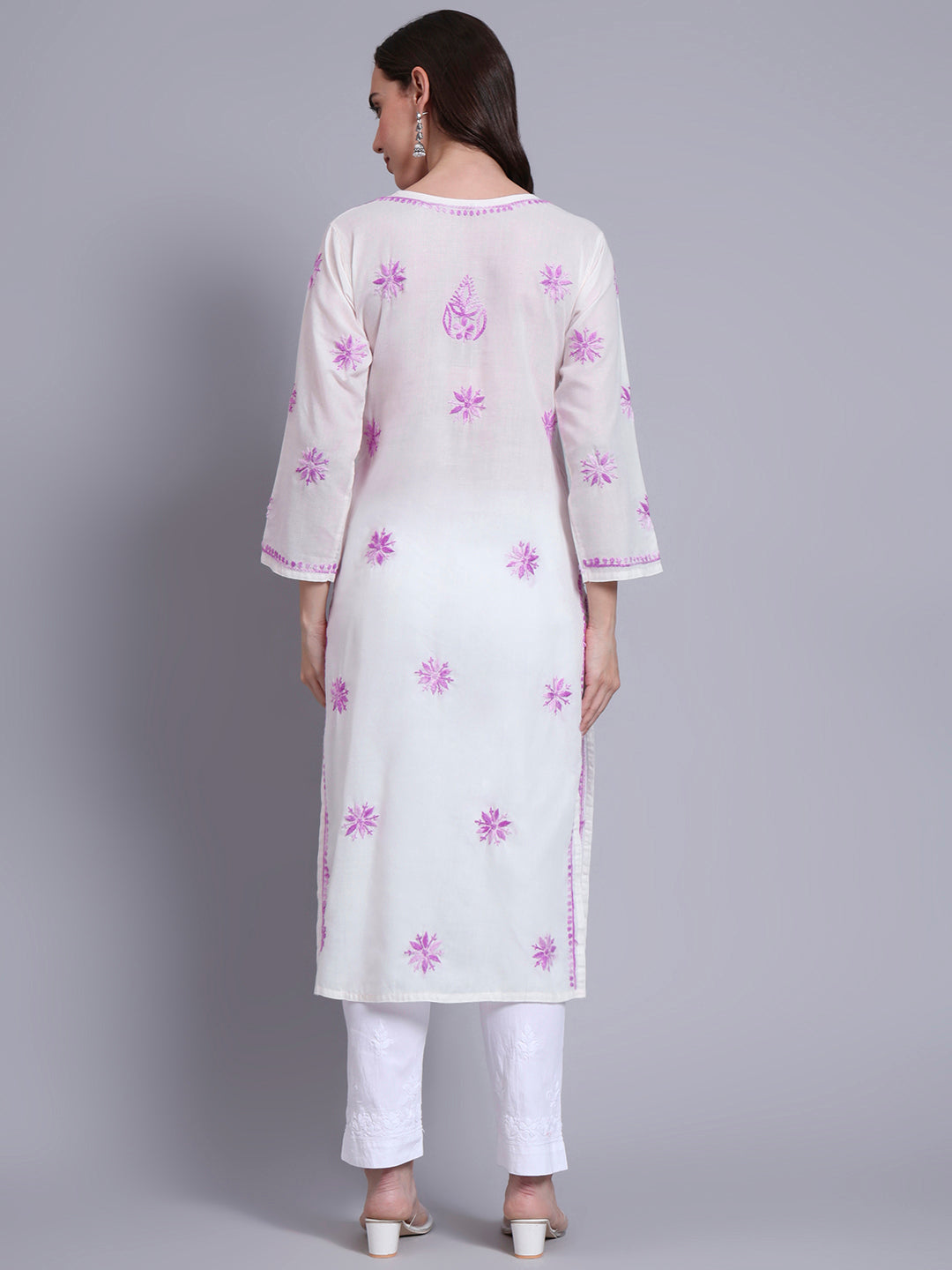 Hand Embroidered Chikankari Mulmul Cotton Straight Kurta- PC4085