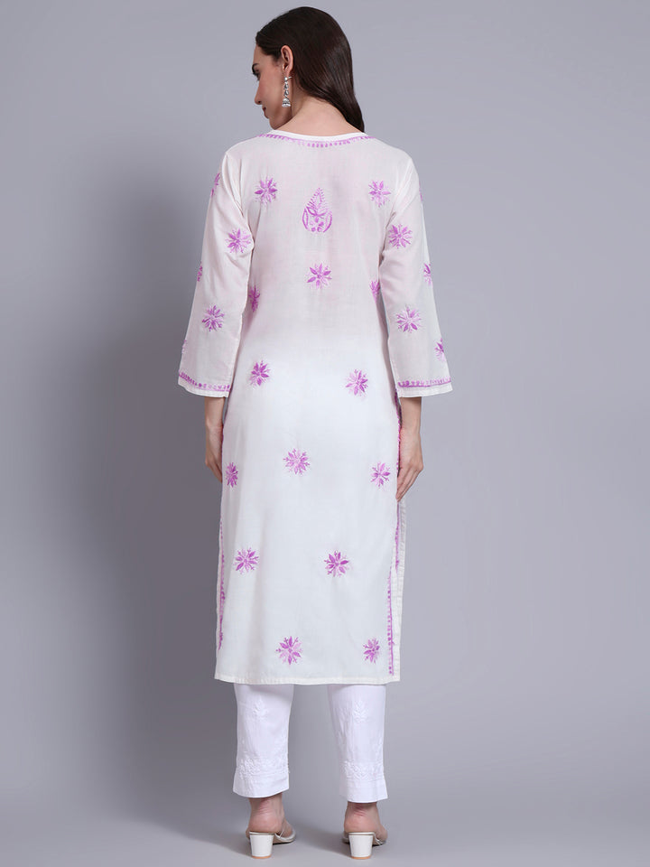 Hand Embroidered Chikankari Mulmul Cotton Straight Kurta- PC4085