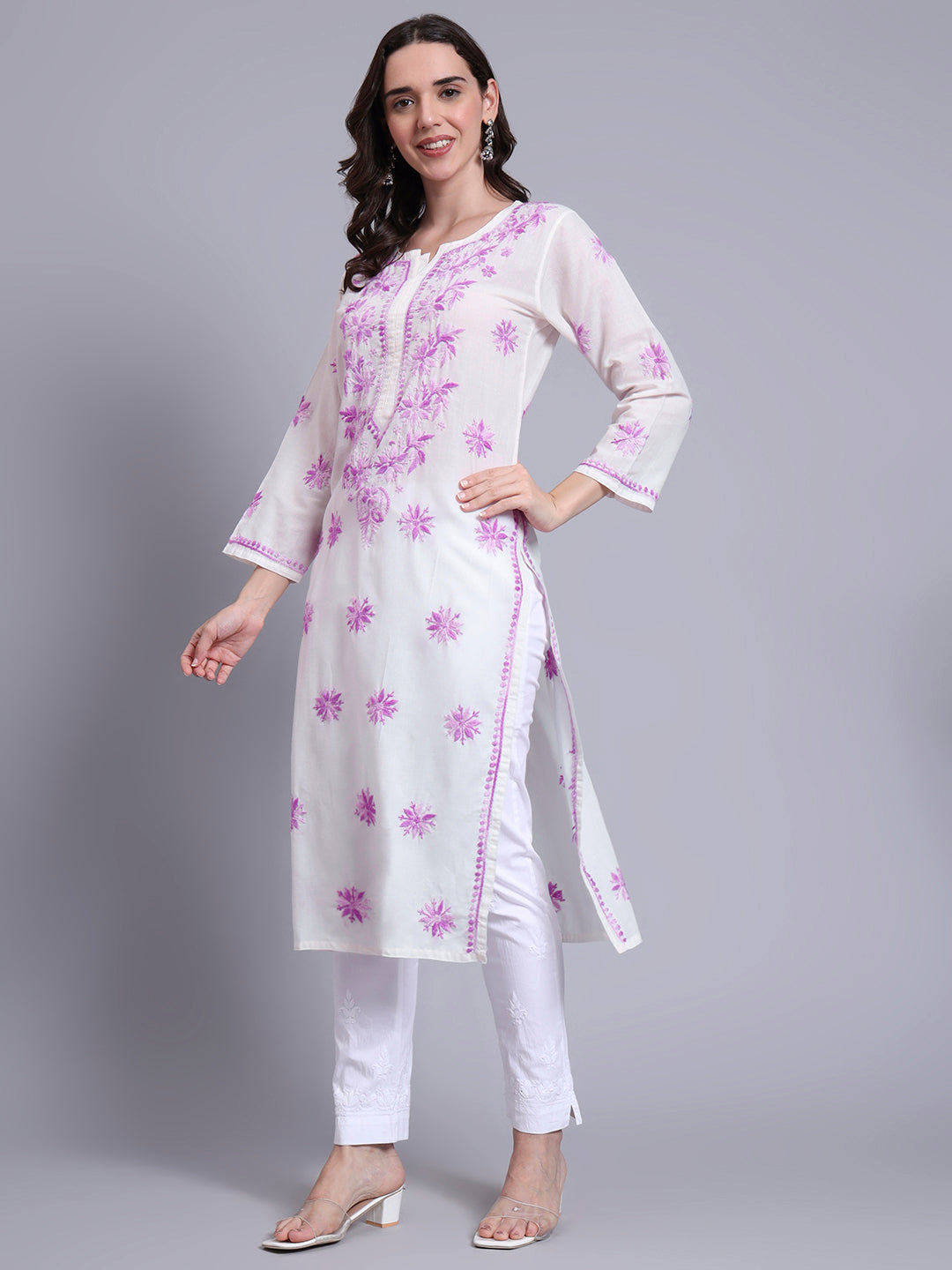 Hand Embroidered Chikankari Mulmul Cotton Straight Kurta- PC4085