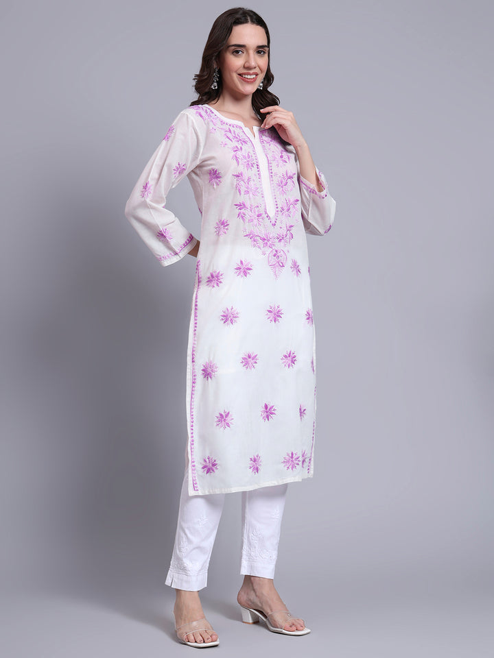 Hand Embroidered Chikankari Mulmul Cotton Straight Kurta- PC4085