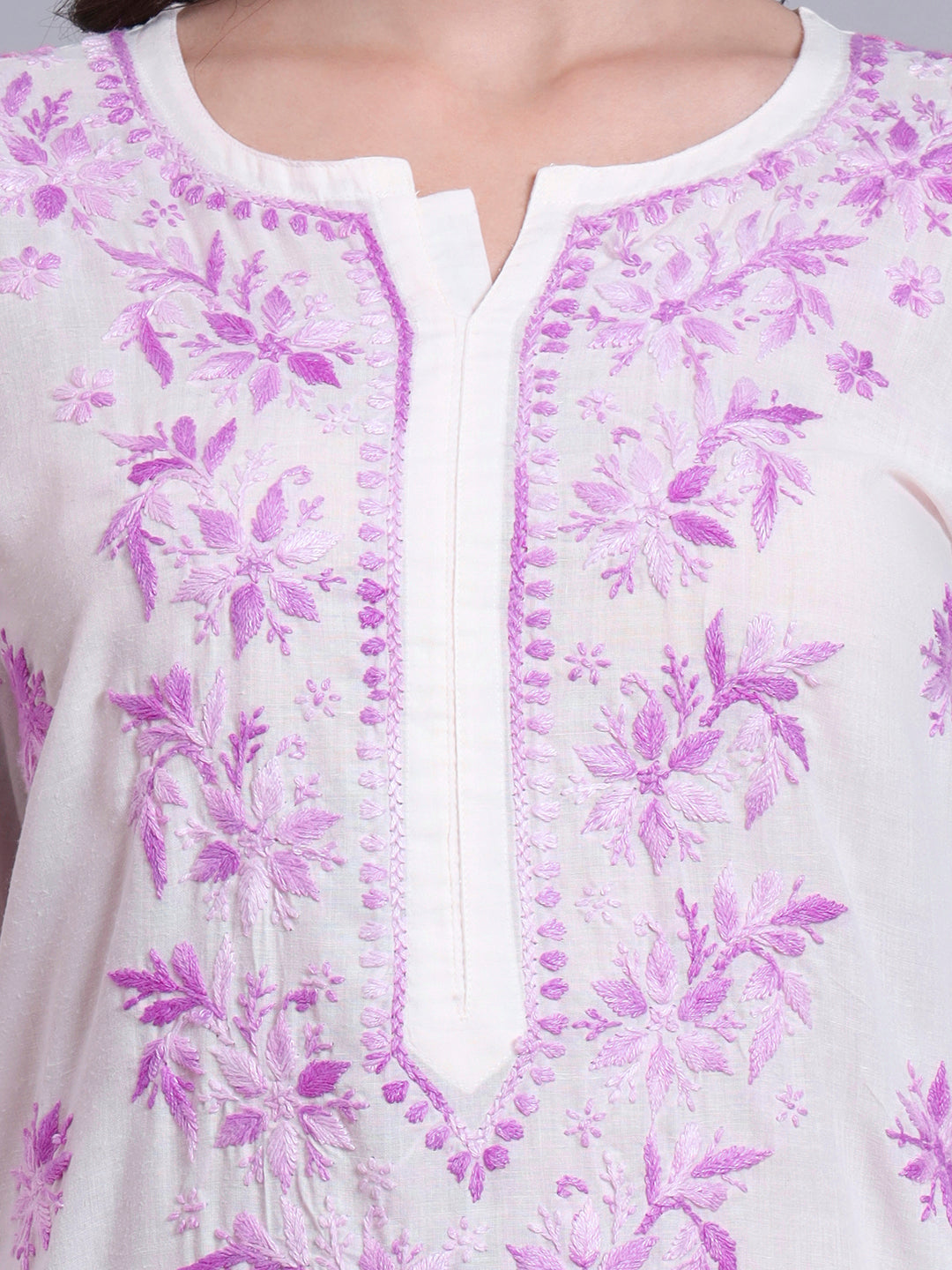 Hand Embroidered Chikankari Mulmul Cotton Straight Kurta- PC4085