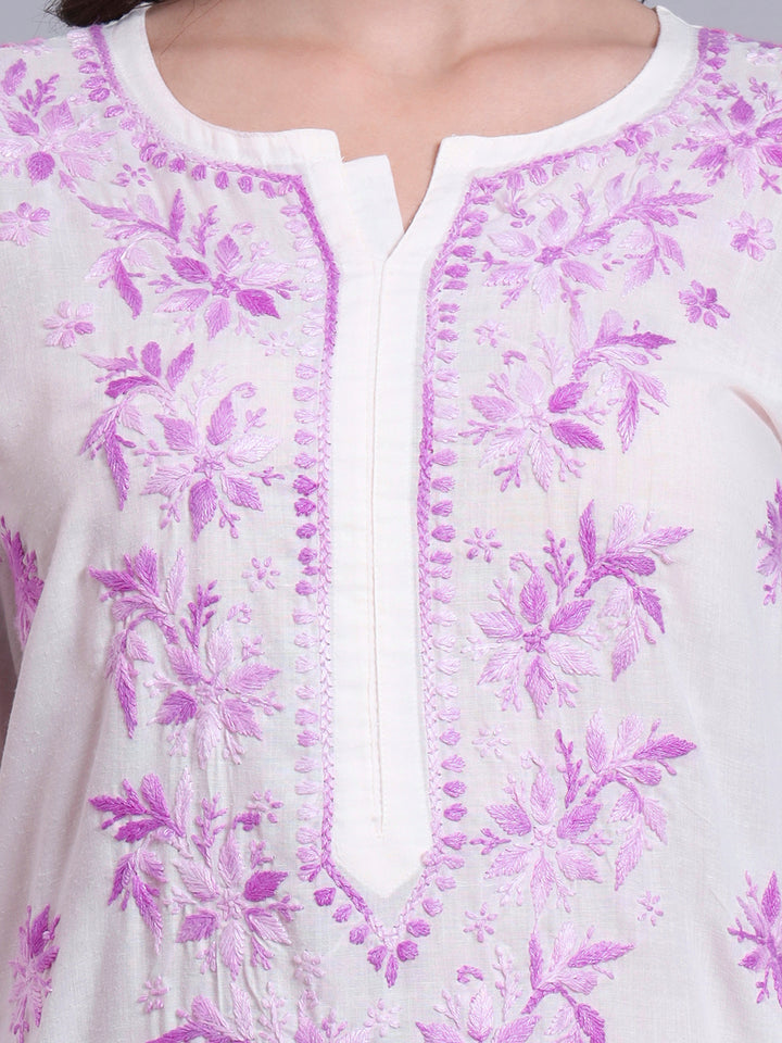 Hand Embroidered Chikankari Mulmul Cotton Straight Kurta- PC4085