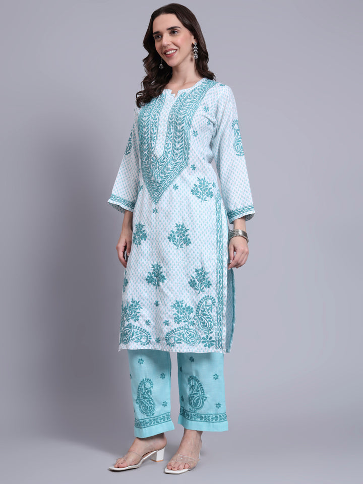 Women Hand Embroidered Chikankari Cotton kurta set PC4086KS