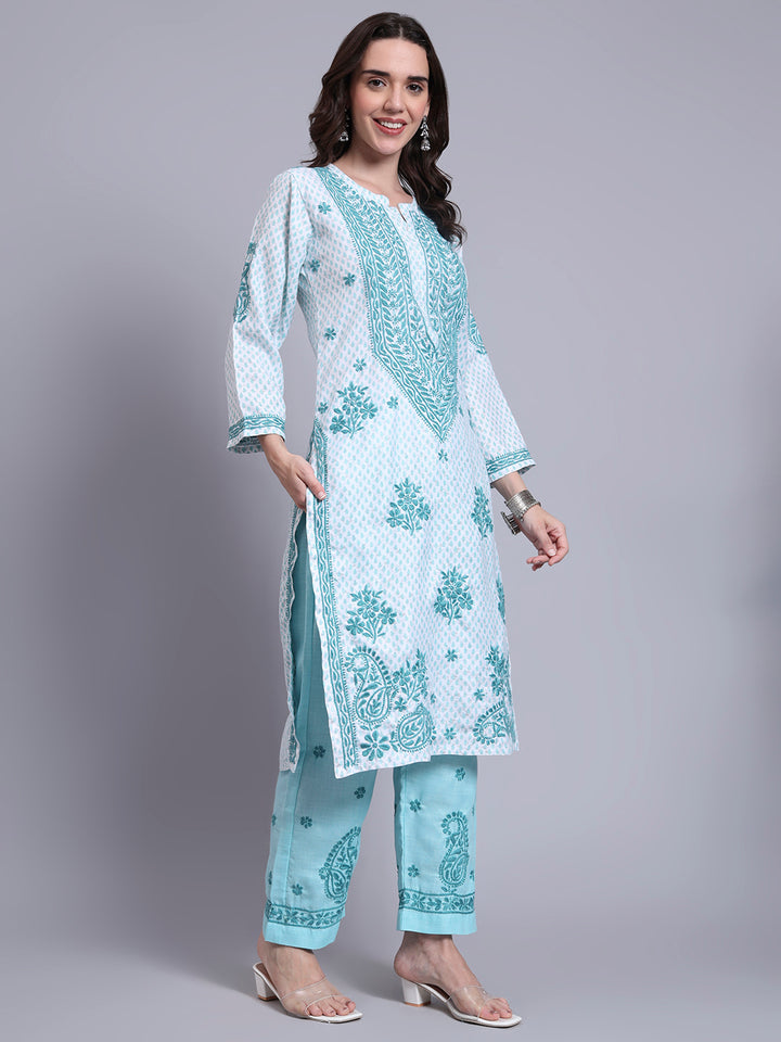 Women Hand Embroidered Chikankari Cotton kurta set PC4086KS