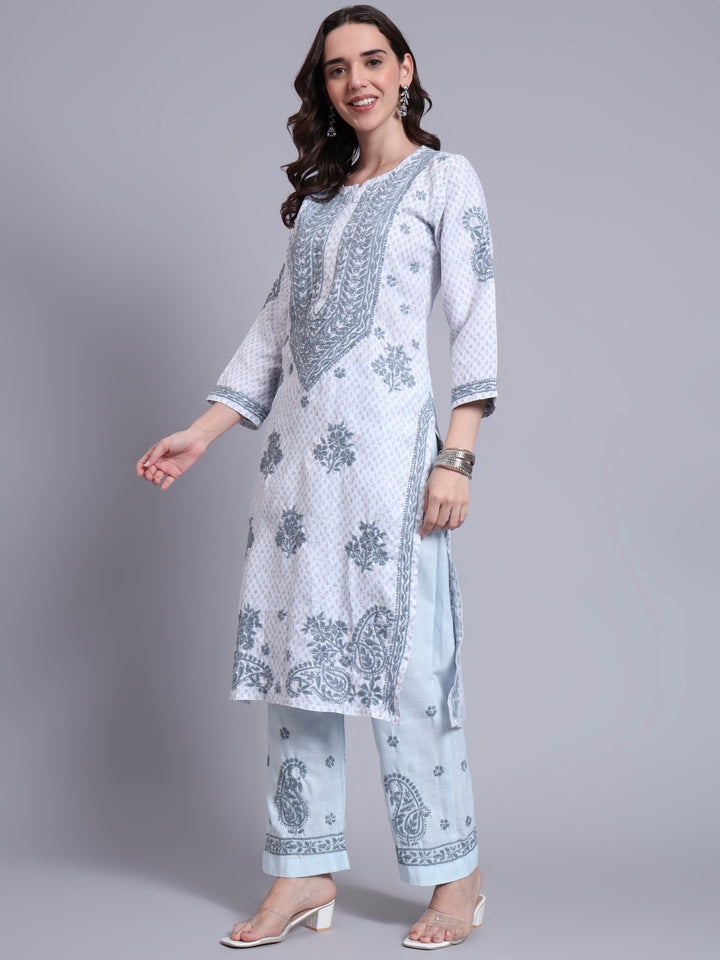 Women Hand Embroidered Chikankari Cotton kurta set PC4086KS