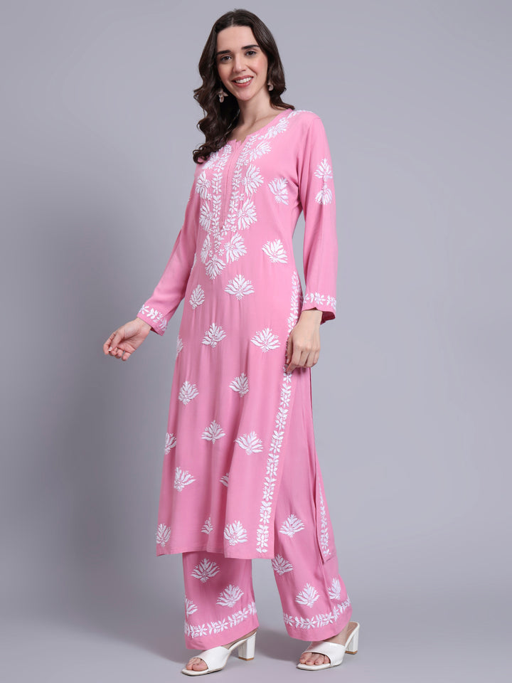 Women Hand Embroidered Chikankari Rayon kurta set PC4084KS